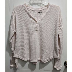 My Sleepwear Women's Long Sleeve Pullover Henley Pajama Shirt Waffle Knit Pink M